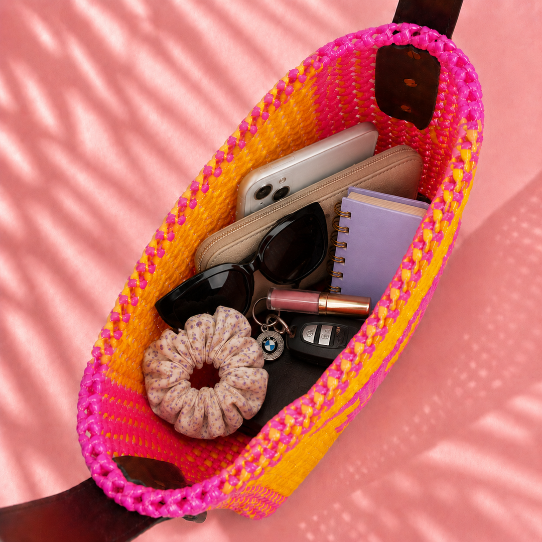 Yellow & Pink Personalized Monogram Handmade Wire Koodai Handbag