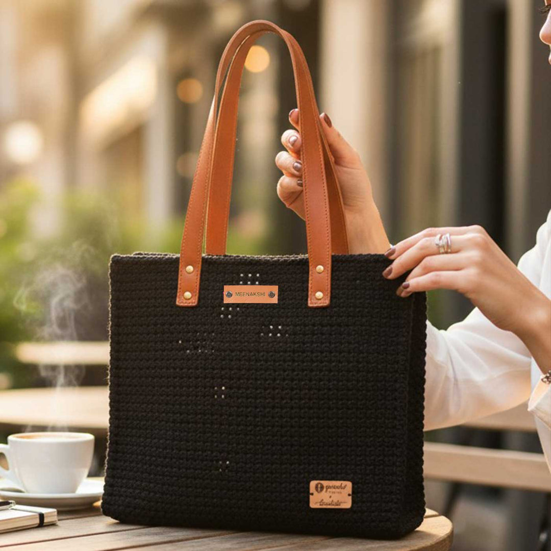 Solid Black Mukhya Knot Handmade Koodai Tote Bag