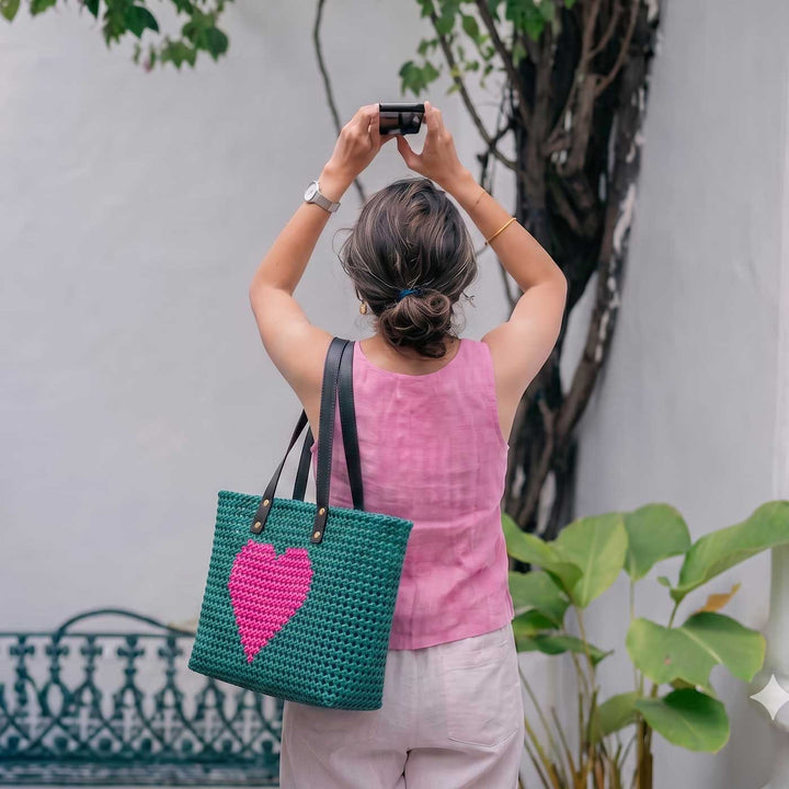 Green Heart Mukhya Knot Handmade Koodai Tote Bag