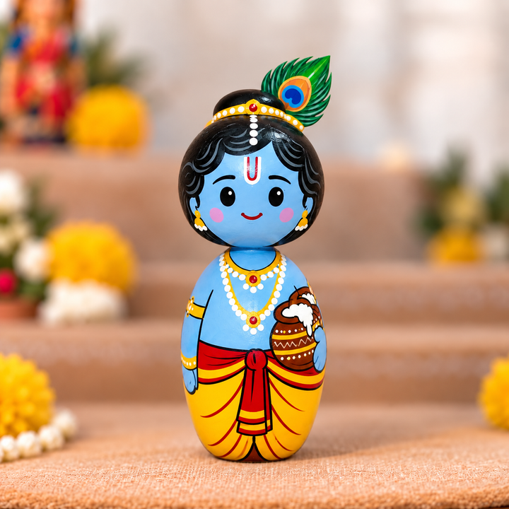 "Krishna" Themed Wooden Doll For Golu/Festive Decor
