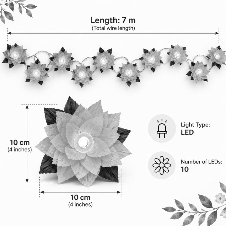 Handmade Phool Jhalar Crepe Paper Flower LED Fairy Light For Festive Decor - Purple & Green