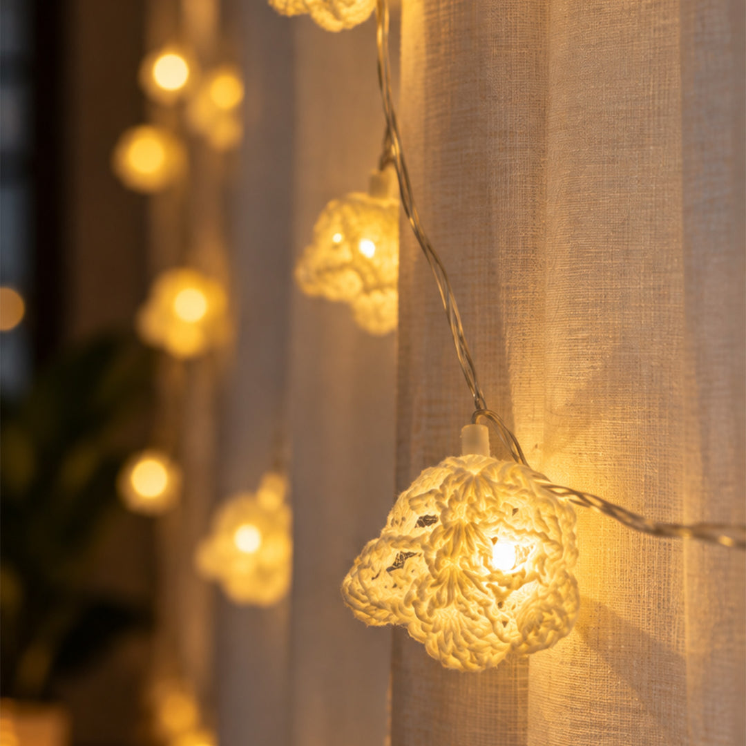 Handmade Crochet Bell Wool LED Fairy Light For Festive Decor