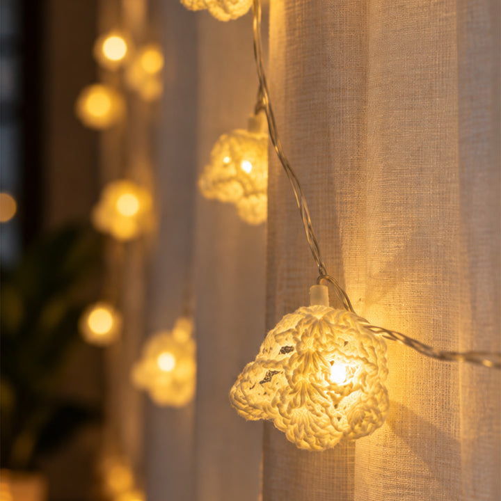 Handmade Crochet Bell Wool LED Fairy Light For Festive Decor
