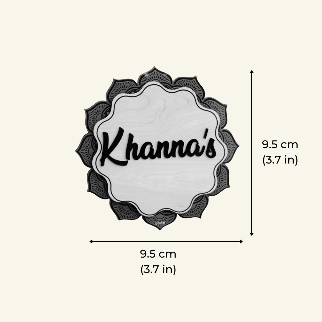 Personalized Printed Mandala Flower MDF Wood Name Plate With 3D Letters