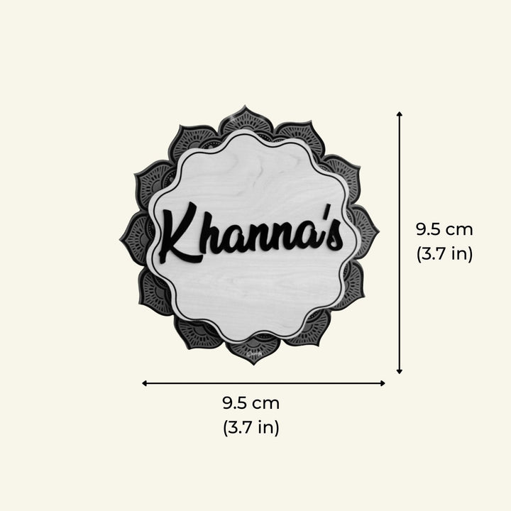 Personalized Printed Mandala Flower MDF Wood Name Plate With 3D Letters