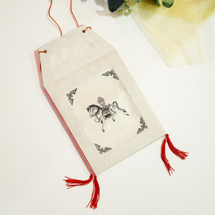 Handpainted Tibetan Motif Foldable Handmade Paper Hanging Lampshade With Tassels For Home Decor