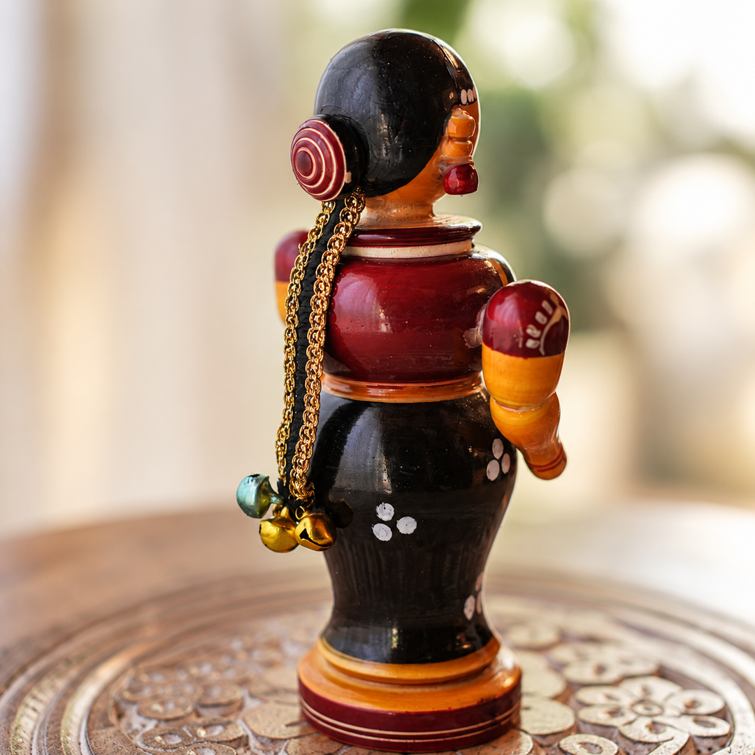 Set of 2 | Handmade Couple Medium Wooden Golu Doll Kumkum Holders For Festive Decor