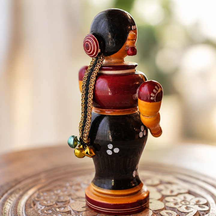 Set of 2 | Handmade Couple Medium Wooden Golu Doll Kumkum Holders For Festive Decor