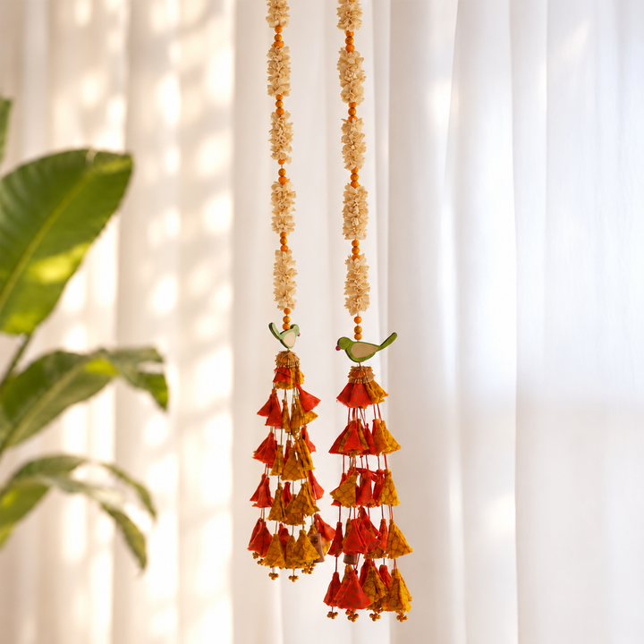 2 Pc | Handmade Parandi Parrot Jute Wall Hanging Strings With Shola Accents