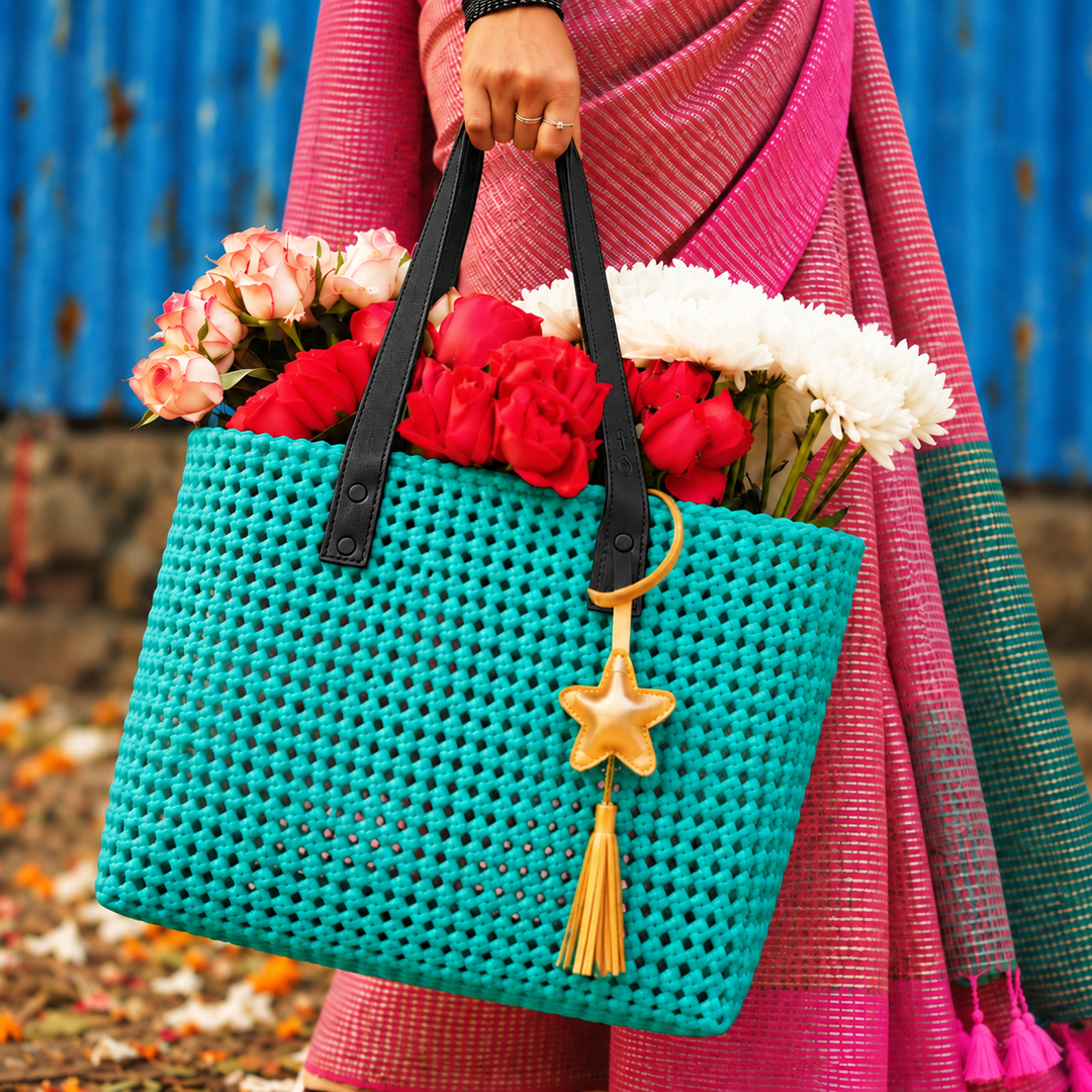 "Solid Green" Handmade Wire Koodai Bag With Star Leather Charm