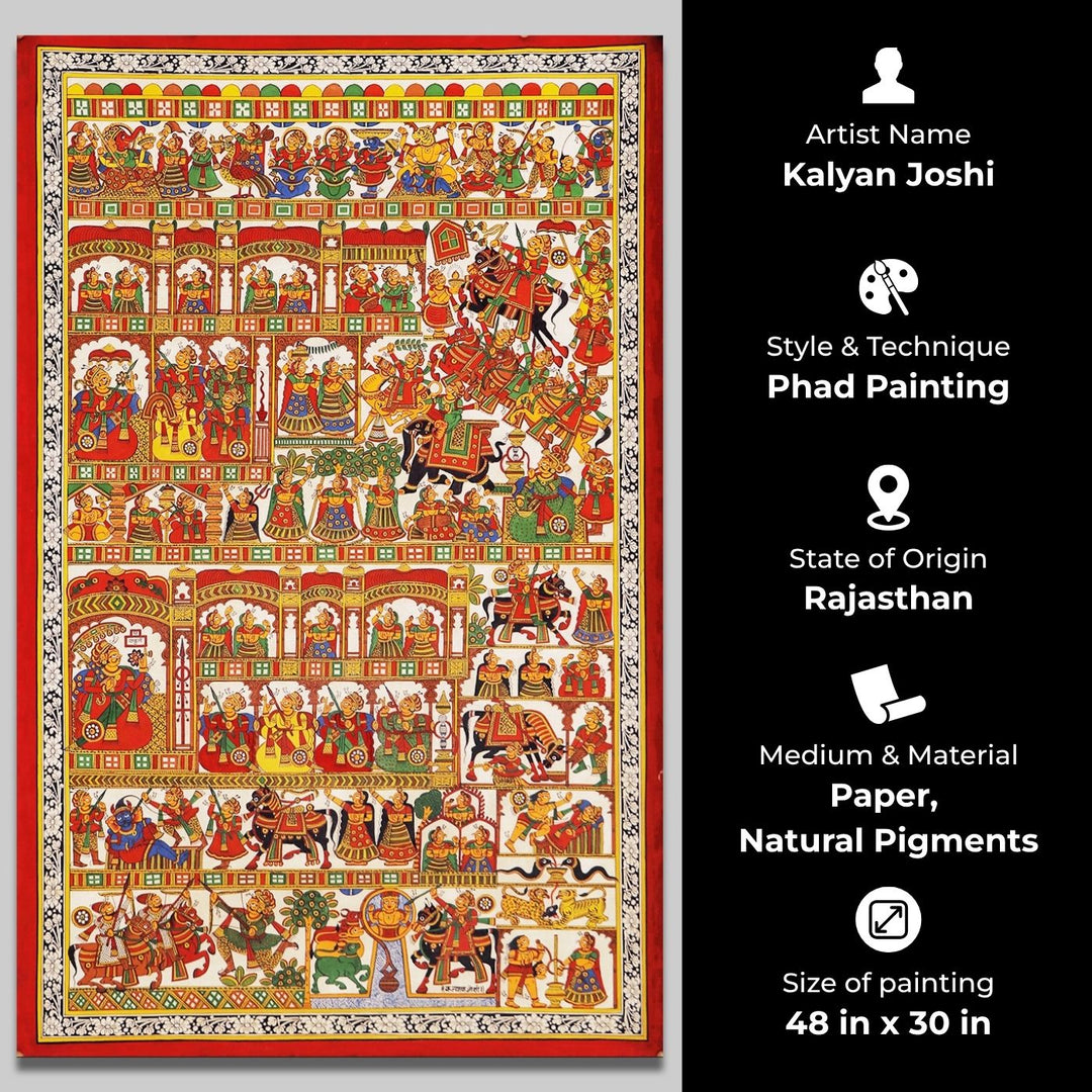 48 X 30 Inch | Story of Pabuji Paper Phad Painting