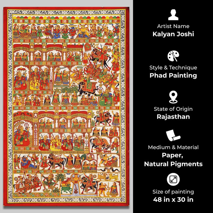 48 X 30 Inch | Story of Pabuji Paper Phad Painting