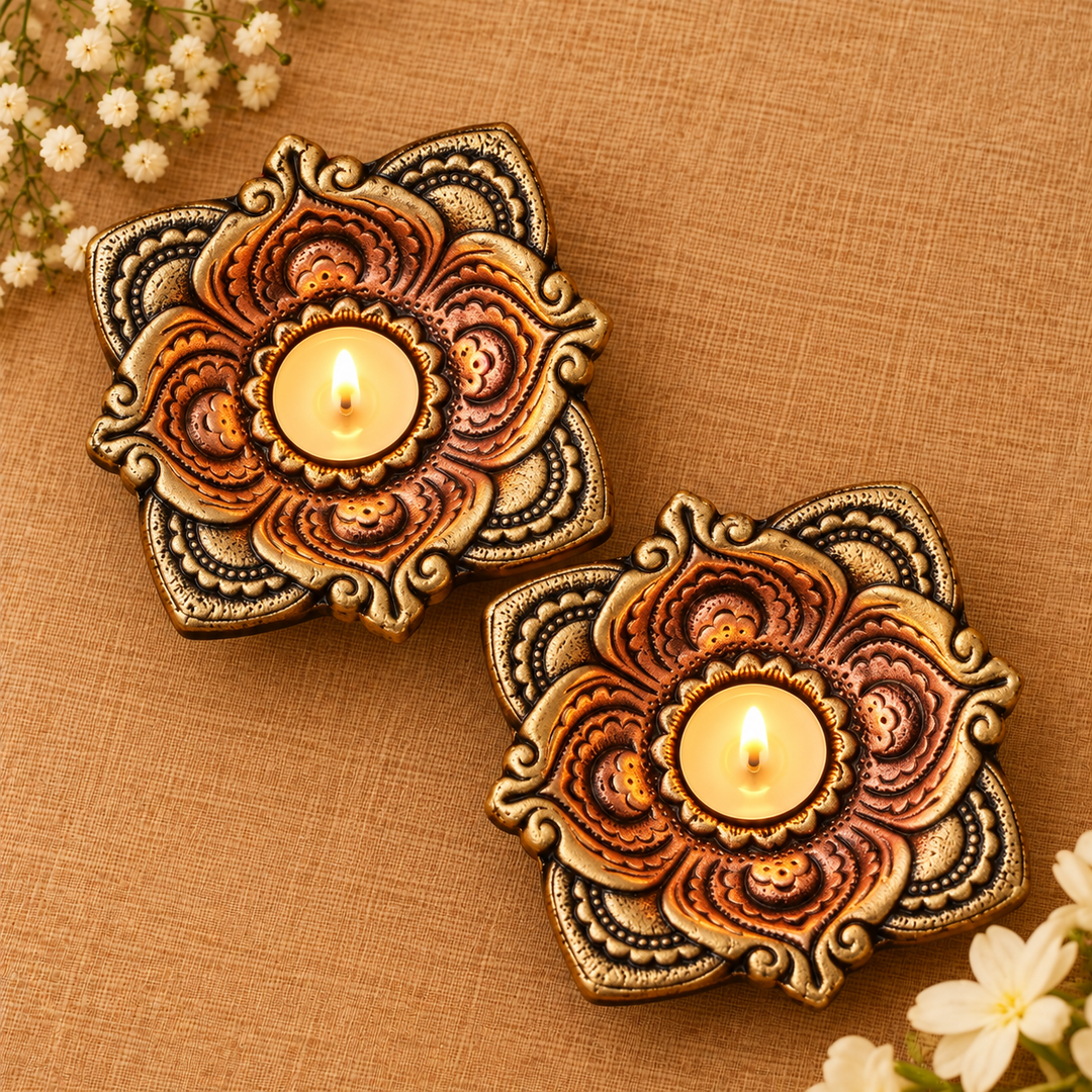 Handmade Square Terracotta Oil Lamp / Diya | Set Of 2