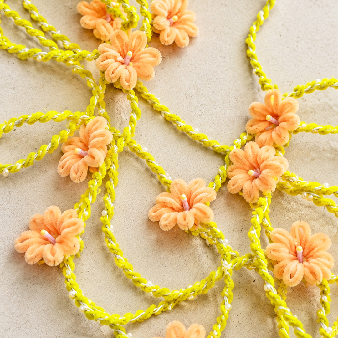 Handmade Phool Bai Velvet Flower LED Fairy Light For Festive Decor - Peach & Yellow