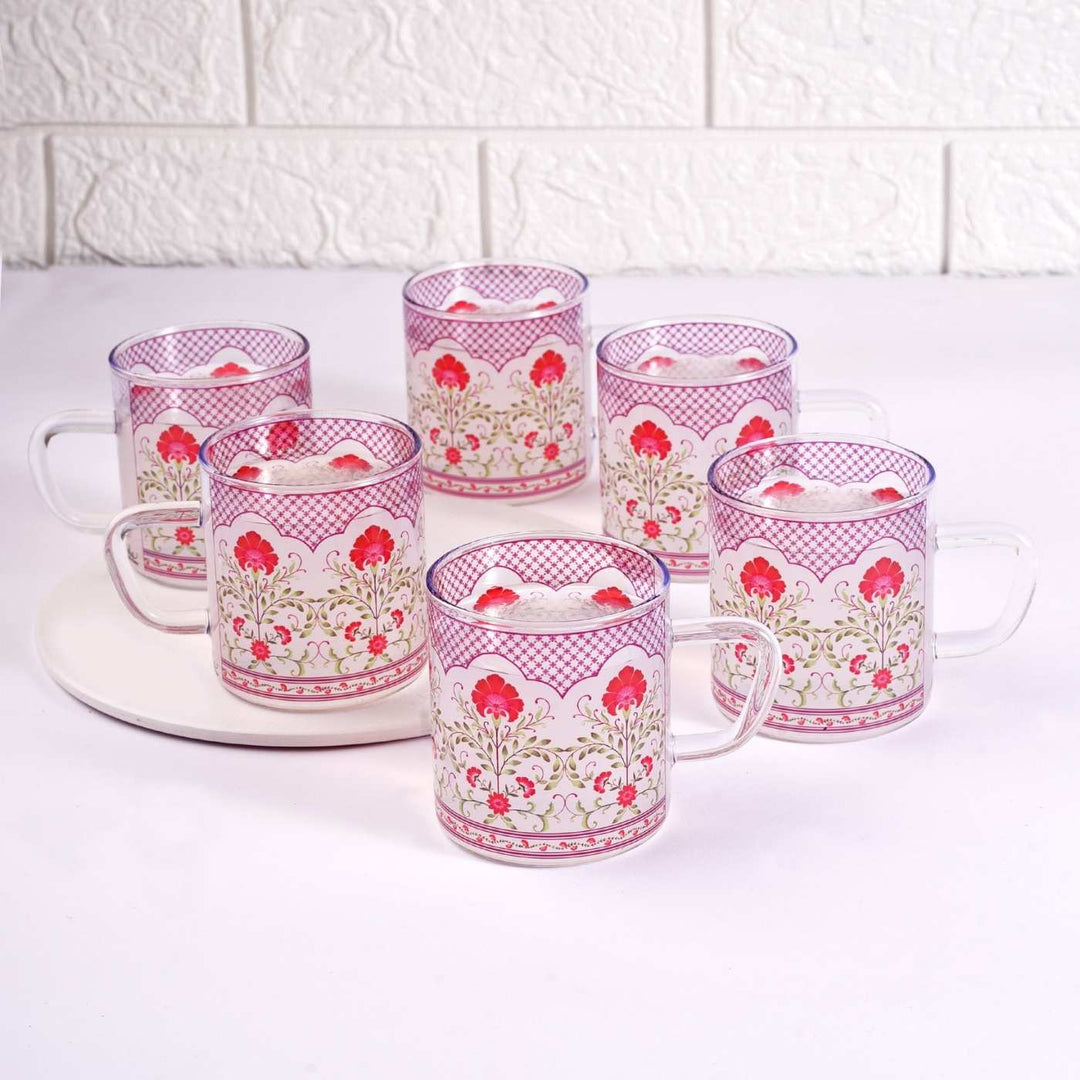 Borosilicate Glass Tea Cups with Delicate Prints I 190 ML