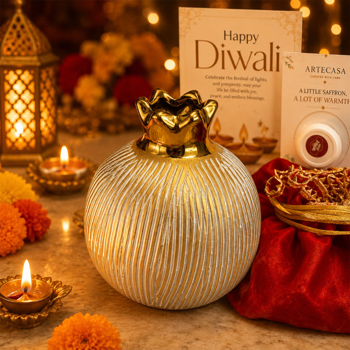 Utsav Jute Net Basket Diwali Gift Hamper With Red Toran Potli And Matka Soy Wax Candle For Festive Gifting