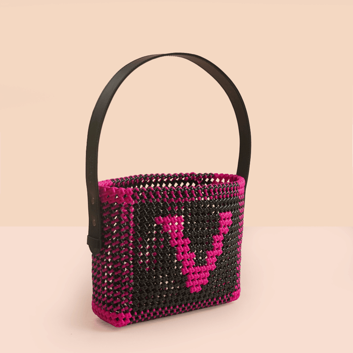 Black & Pink Personalized Monogram Handmade Wire Koodai Handbag