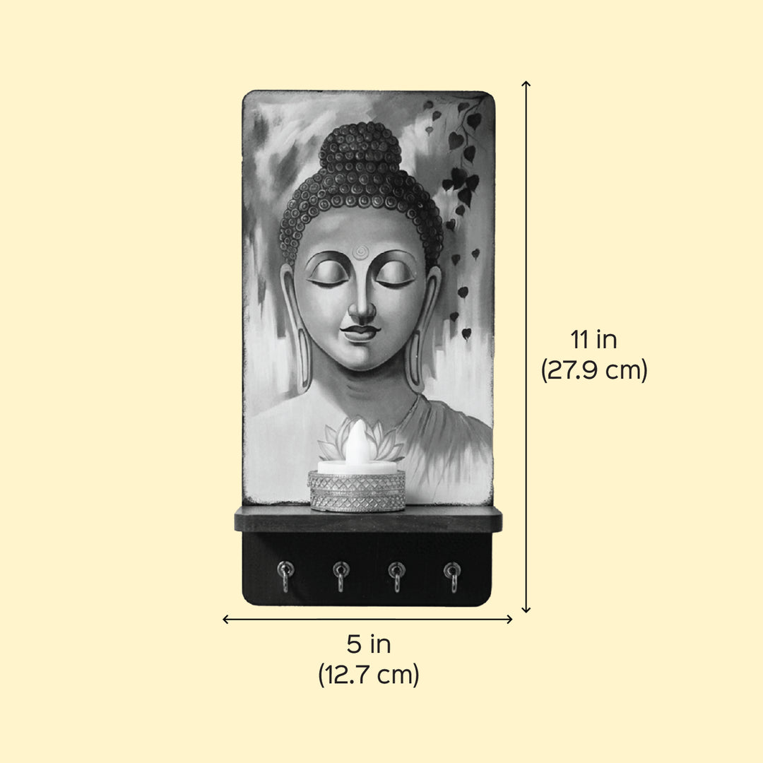 Handmade Meditating Buddha Key Holder With Shelf