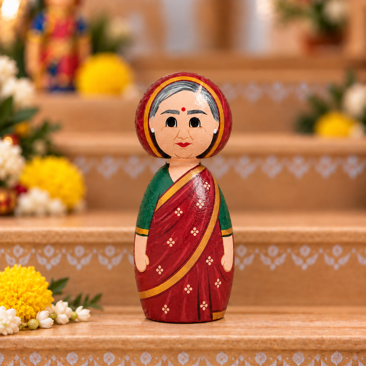 "Old Lady" Themed Wooden Doll For Golu/Festive Decor