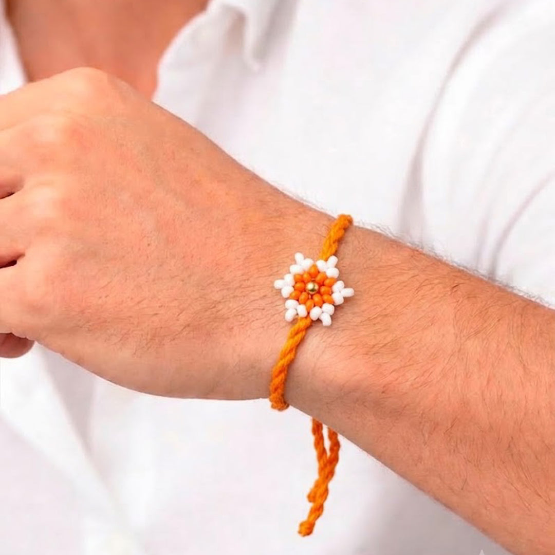 Handcrafted Glass Beads Tara Rakhi With Roli Chawal