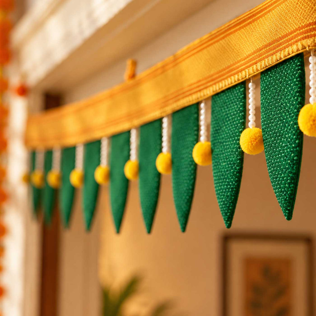 Handcrafted Traditional Mango Leaf Silk Fabric Toran For Festive Decor
