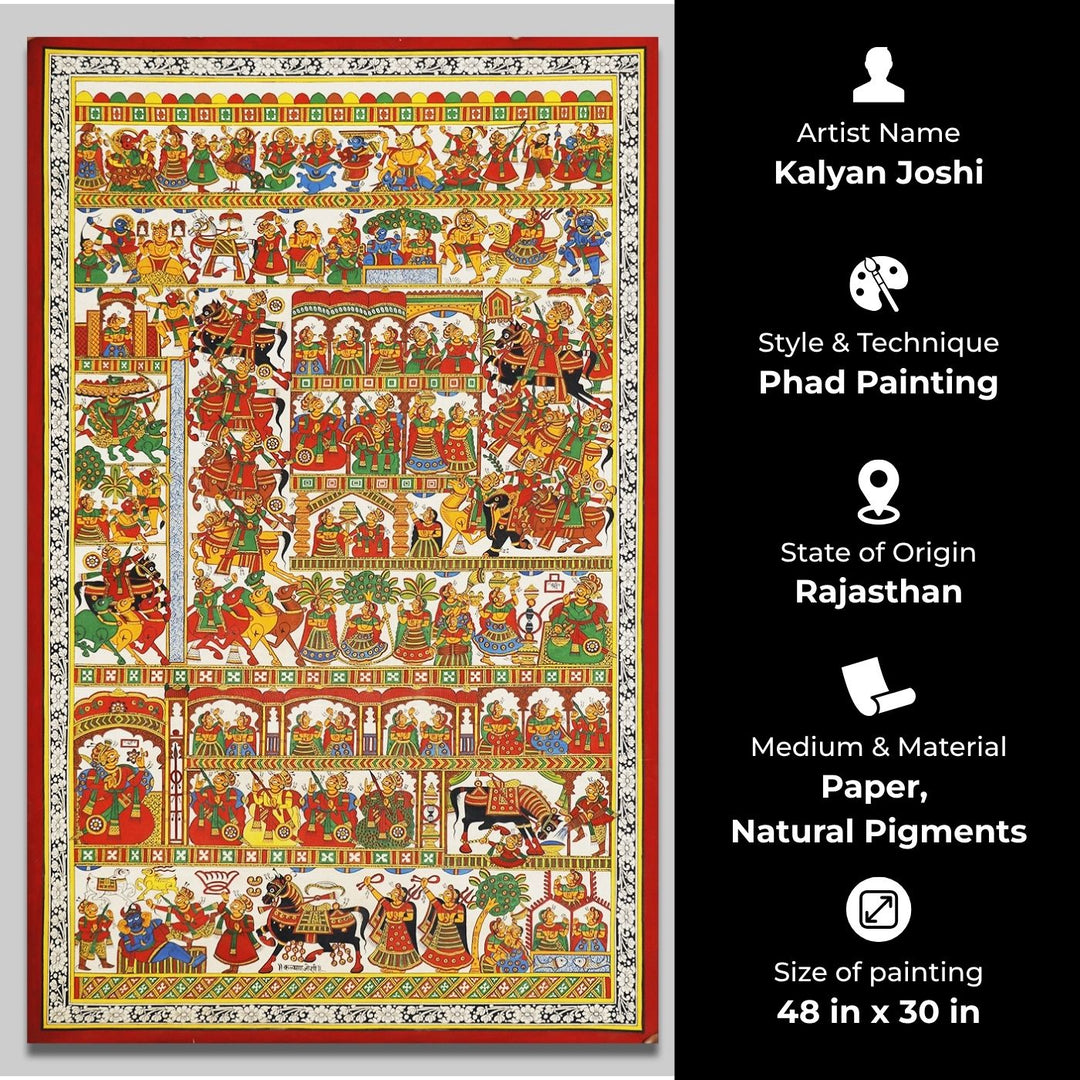 48 X 30 Inch | Story of Pabuji Paper Phad Painting