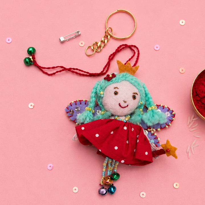 Hand Embroidered Fairy Princess Charm Lumba With Keychain & Brooch Pin For Girls