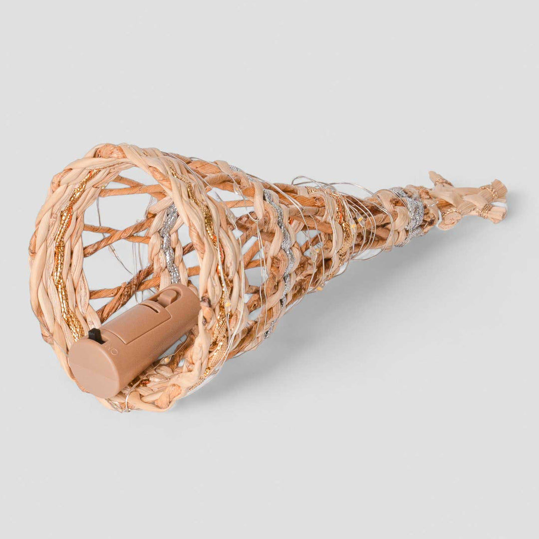 Handmade Banana Bark And Rope Star Top Pine Tree Christmas Ornaments With Lights