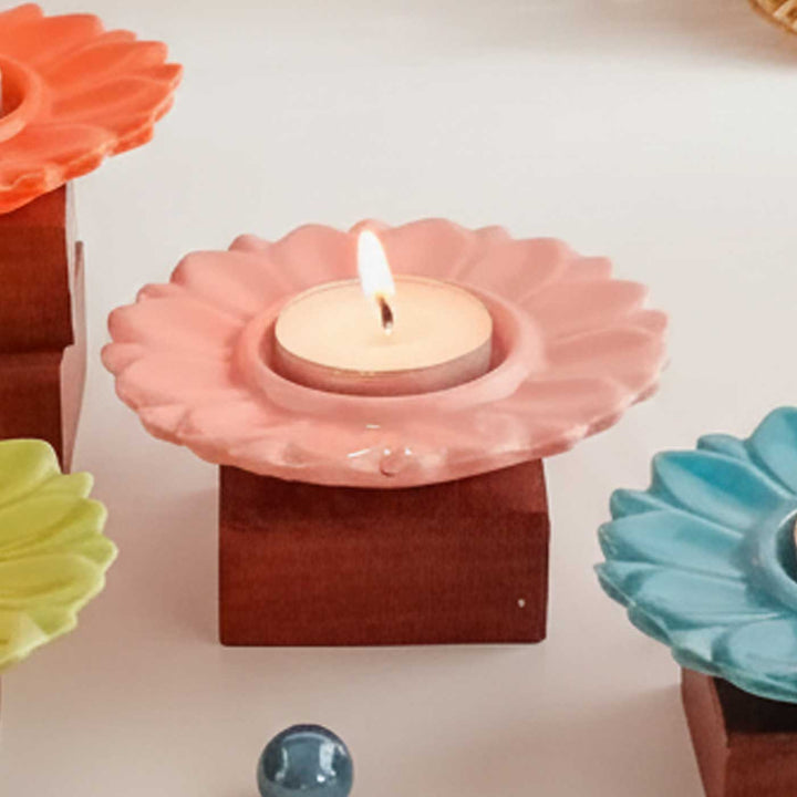 5 Pc | Handmade Serenity Bloom Ceramic Tealight Holder