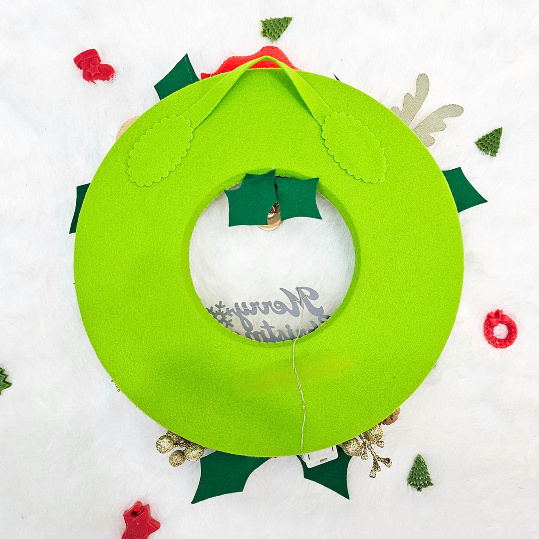 Santa, Reindeer & Gingerbread Felt LED Wreath For Christmas Decoration