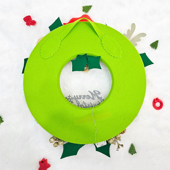 Santa, Reindeer & Gingerbread Felt LED Wreath For Christmas Decoration