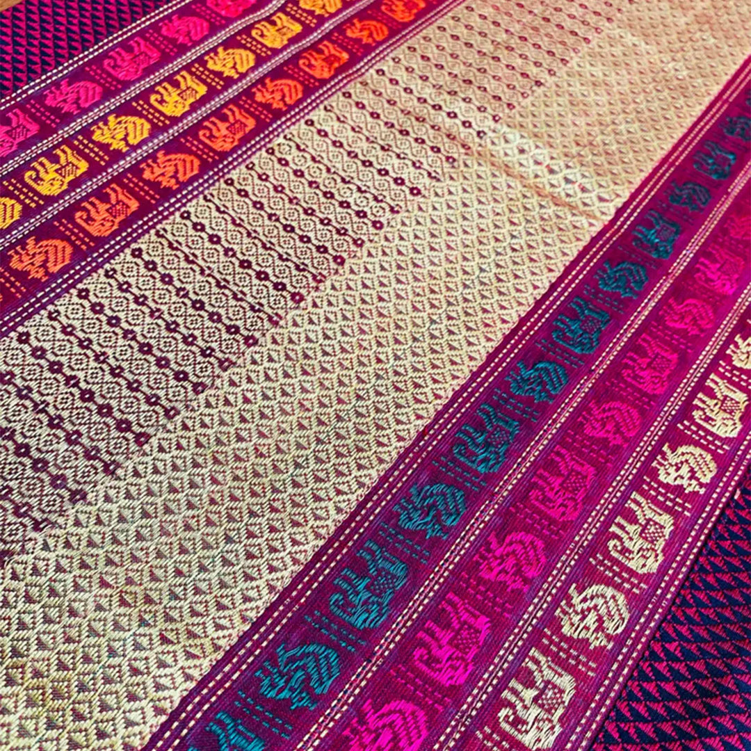 Handmade Elephant Design Khunn Fabric Cotton Table Runner | 12 x 60 Inch