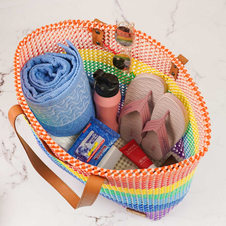 Rainbow Stripe Mukhya Knot Handmade Koodai Beach Bag