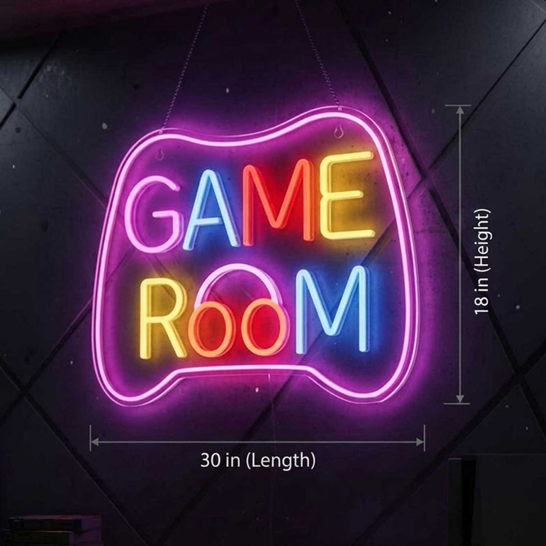Handmade "Game Room" Neon Light Sign Board With Controller Shape Wall Decor
