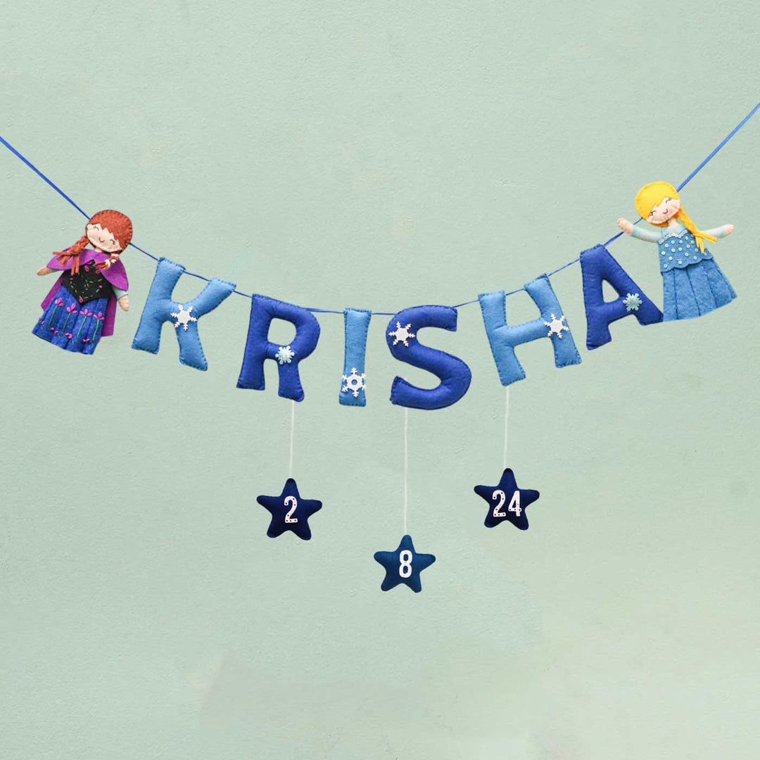 Personalized Handmade Frozen Theme Felt Bunting - Hanging with Name and Date Display
