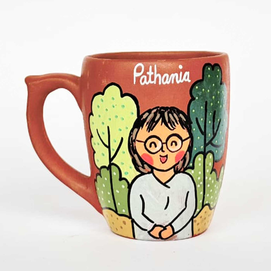 Love You Mom | Handpainted Personalised 3D Terracotta Mug With Caricatures And Background