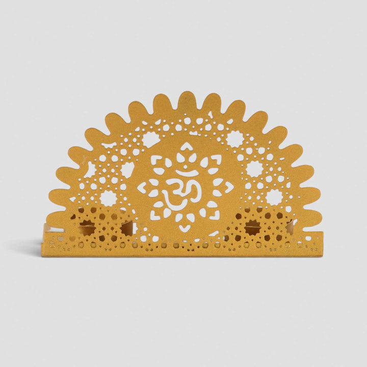 Handmade Om Motif Metal Tealight Holder For Pooja Room Decor