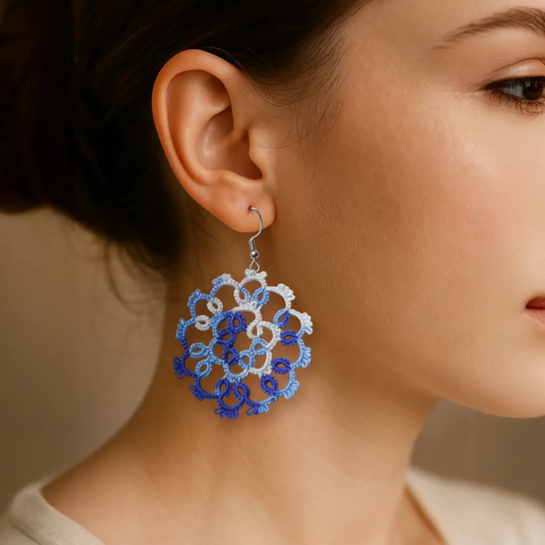 Handmade Tatting Mandala Style Cotton Lace Earrings