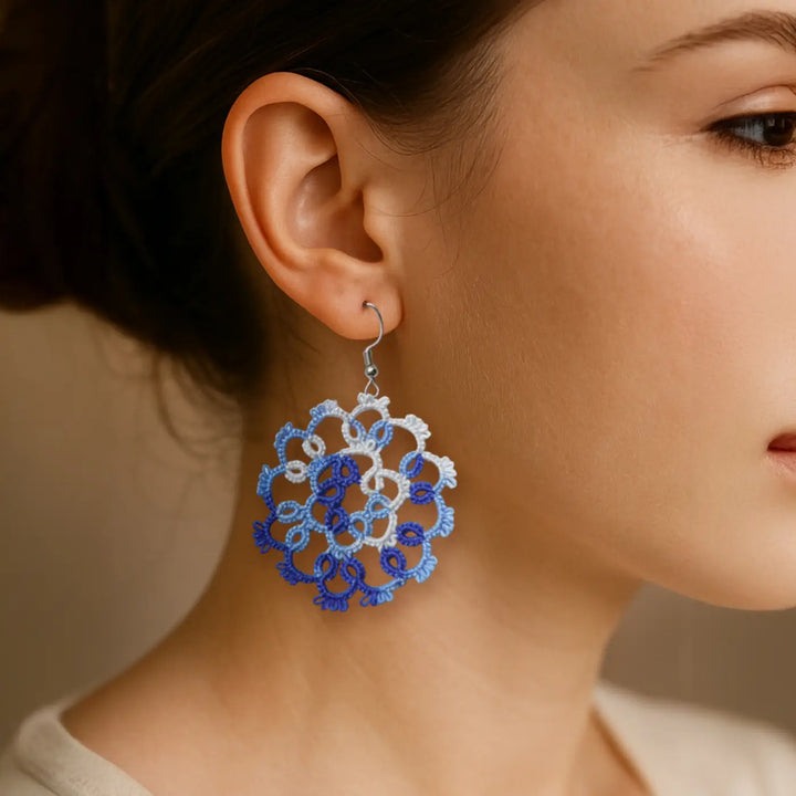 Handmade Tatting Mandala Style Cotton Lace Earrings
