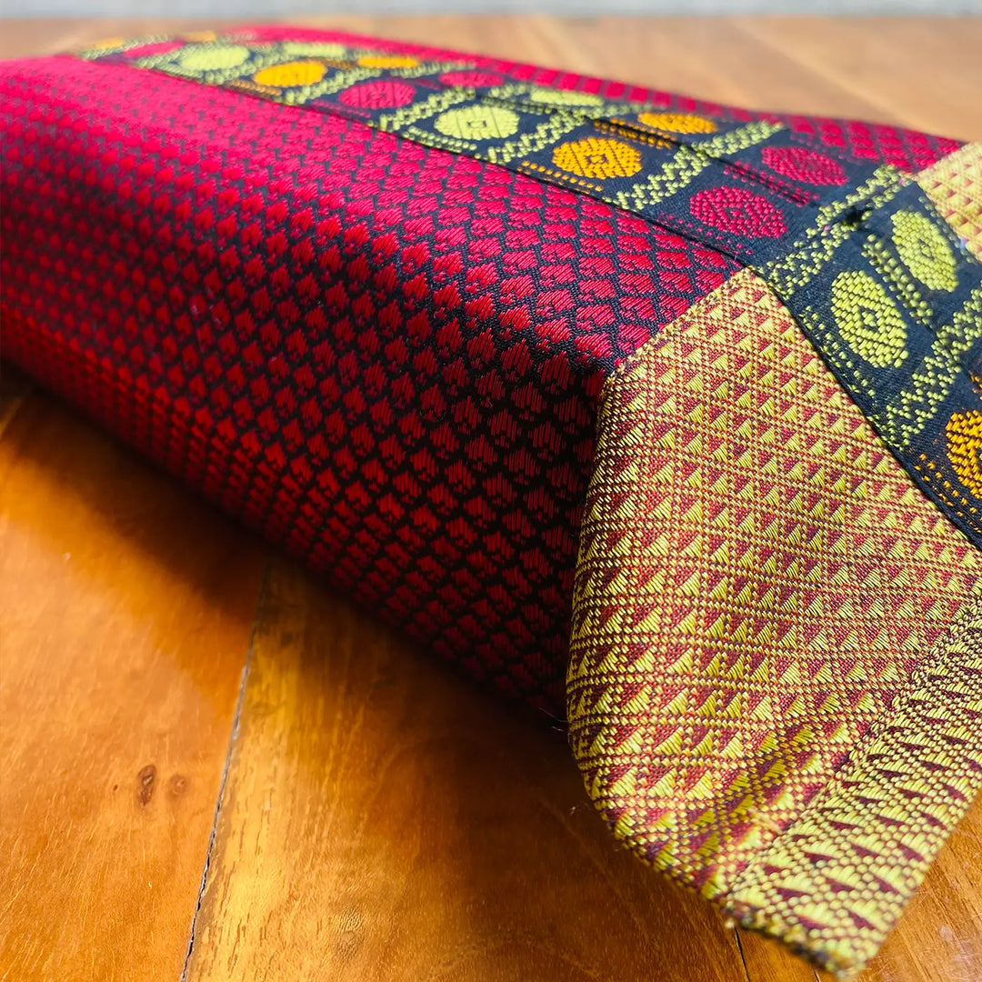 Handmade Red & Gold Rudraksha Design Khunn Fabric Cotton Tissue Box Cover