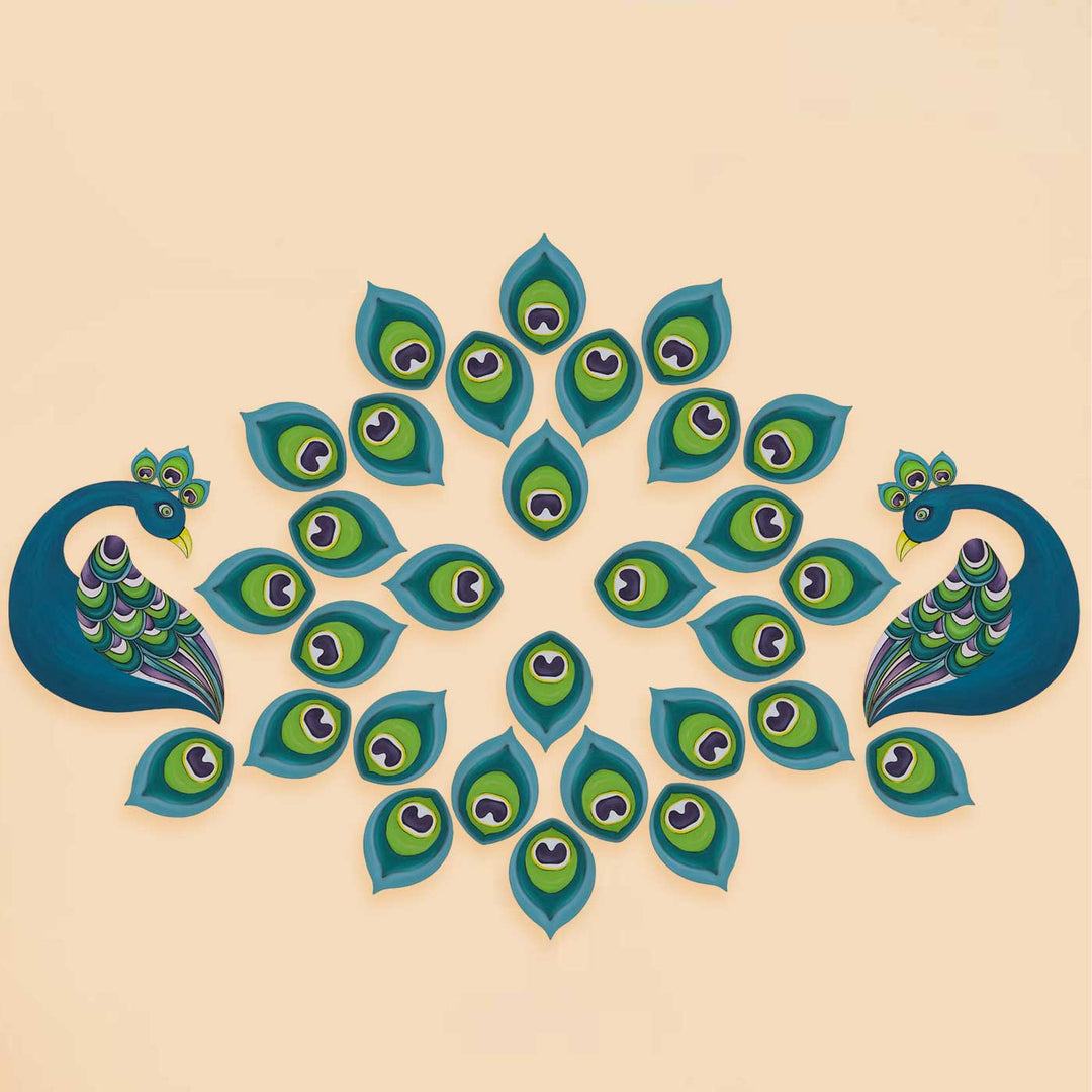 Pre Marked Peacock Feather Rangoli MDF Wood DIY Kit