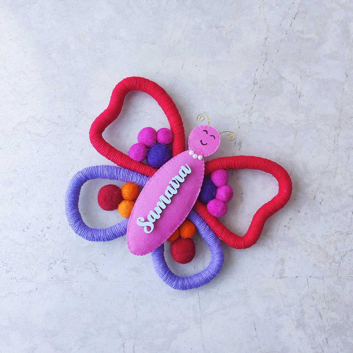 Personalized Handmade Macrame Butterfly Kids Name Plate With 3D Letters