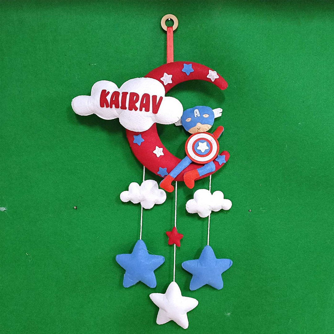 Personalized Handmade Superhero Theme Moon & Cloud Felt Kids Name Plate