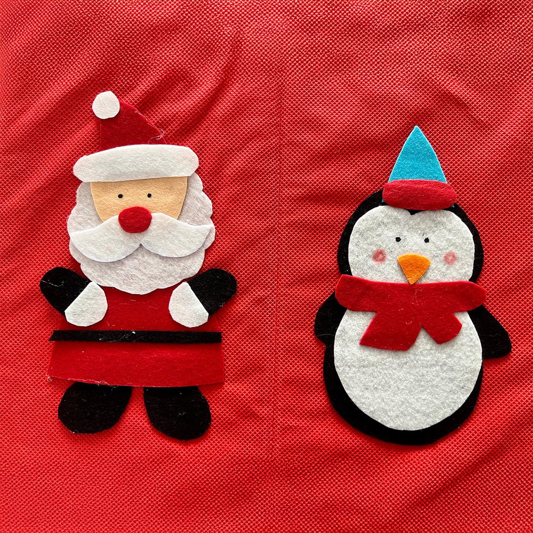Handmade Red Santa & Penguin Theme Foldable Storage Basket