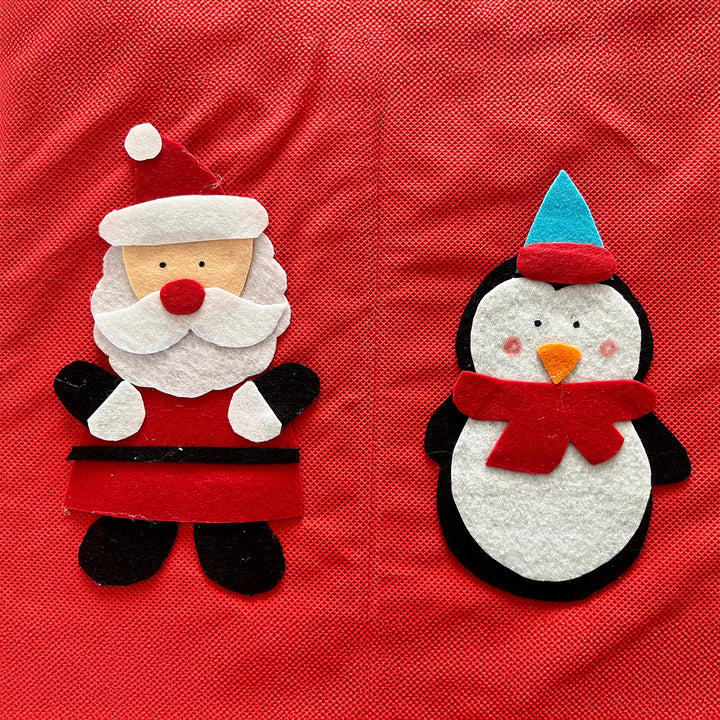 Handmade Red Santa & Penguin Theme Foldable Storage Basket