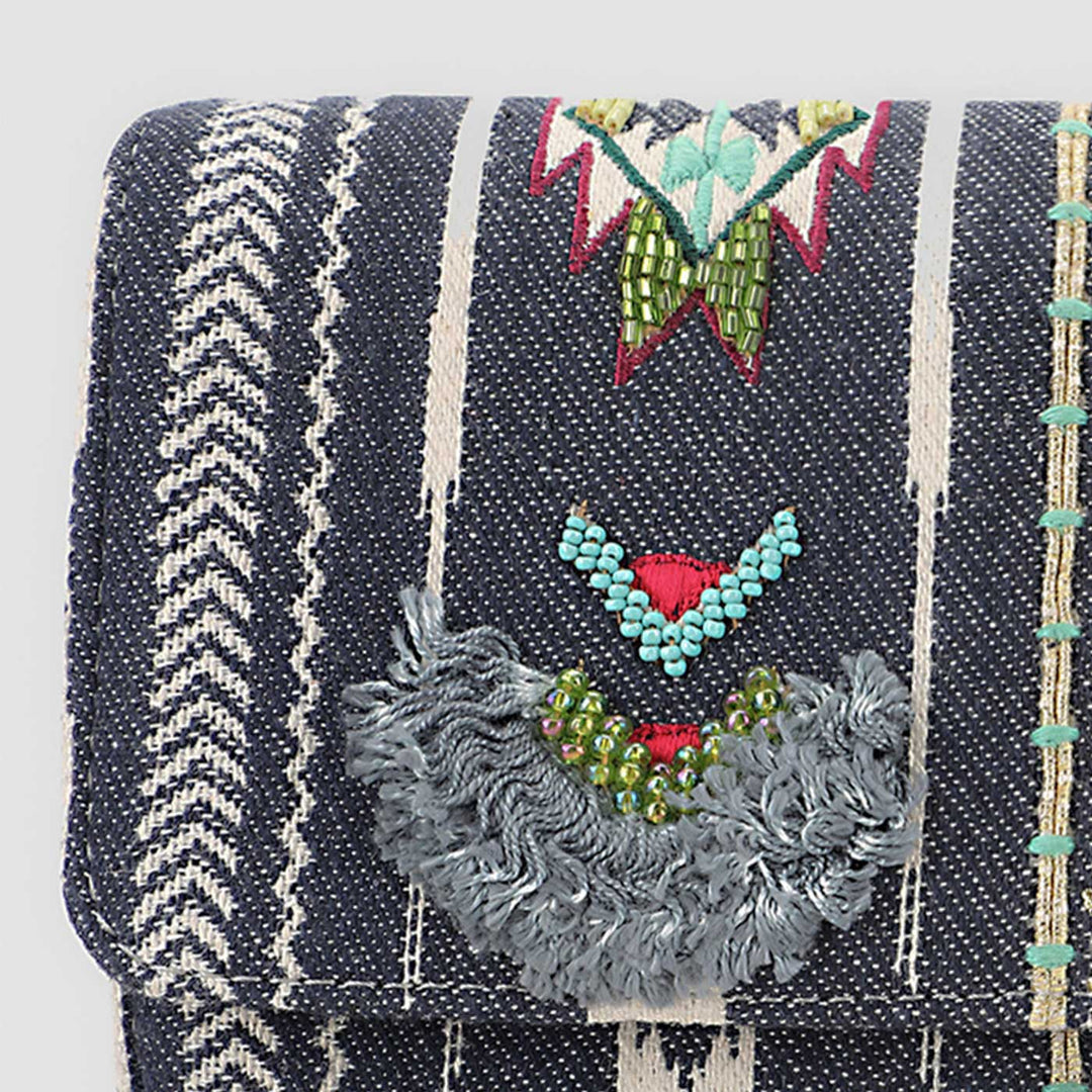 Handmade Embroidered Grey Color Jacquard Sling Bag