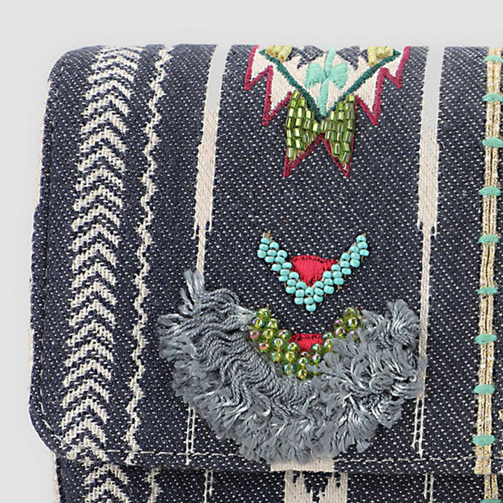 Handmade Embroidered Grey Color Jacquard Sling Bag
