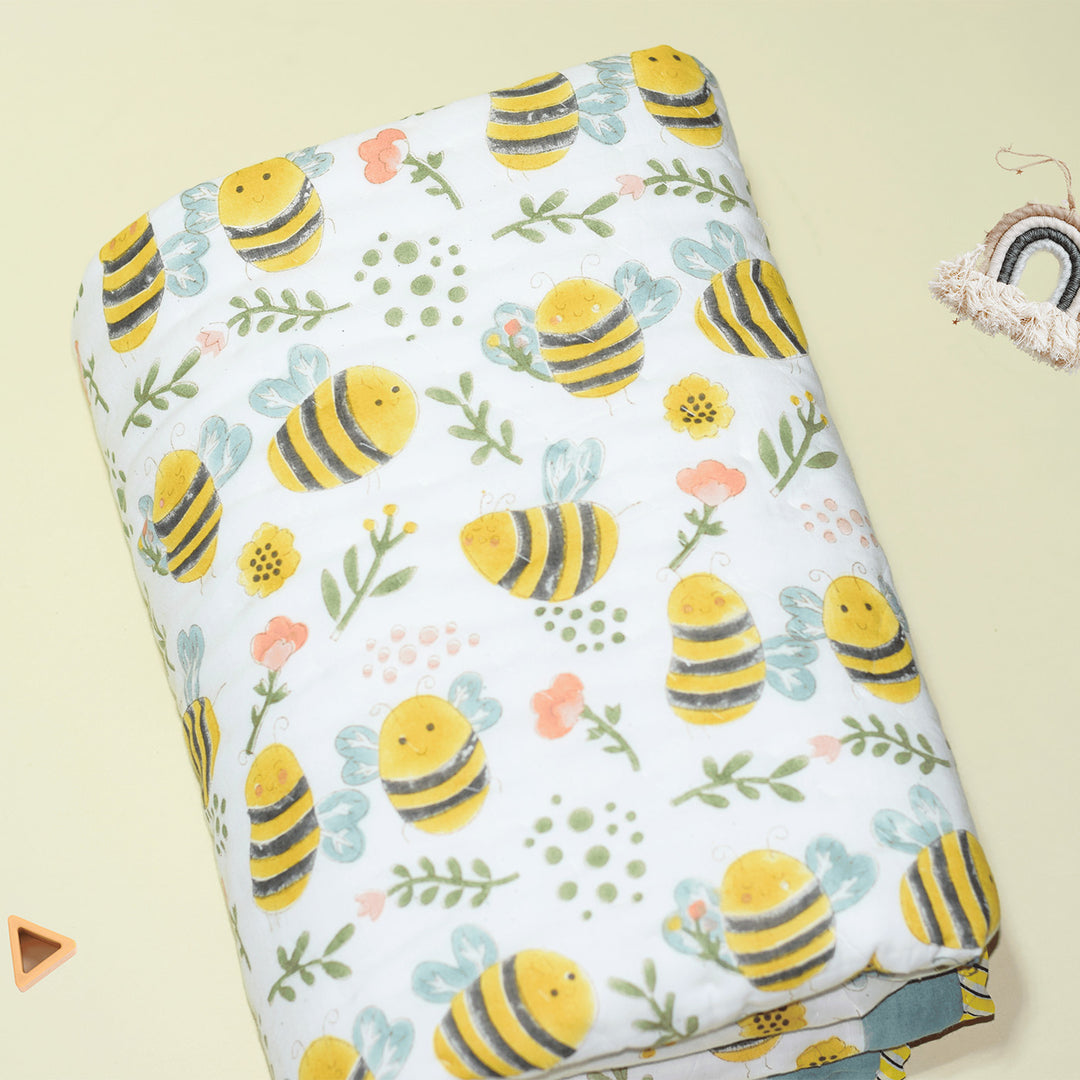 Hand Block Printed Sunny Bee Quilt/Comforter