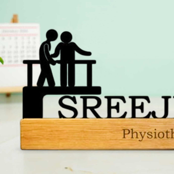 Personalized Minimal Desk Name Plate for Physiotherapy