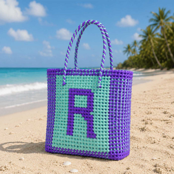 Pastel Blue & Purple Personalized Monogram Handmade Wire Koodai Tote Bag